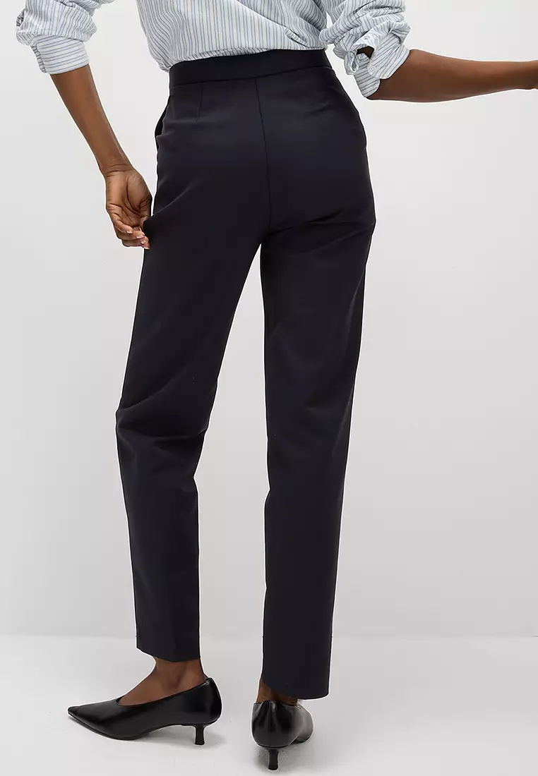 Cotton Blend Slim Fit Ankle Grazer Trousers