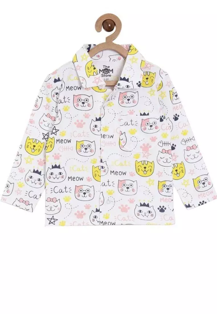 The Mom Store Kids Pajama Set Pack Of 2 Tall as a Giraffe & Meow Meow - Multicolor
