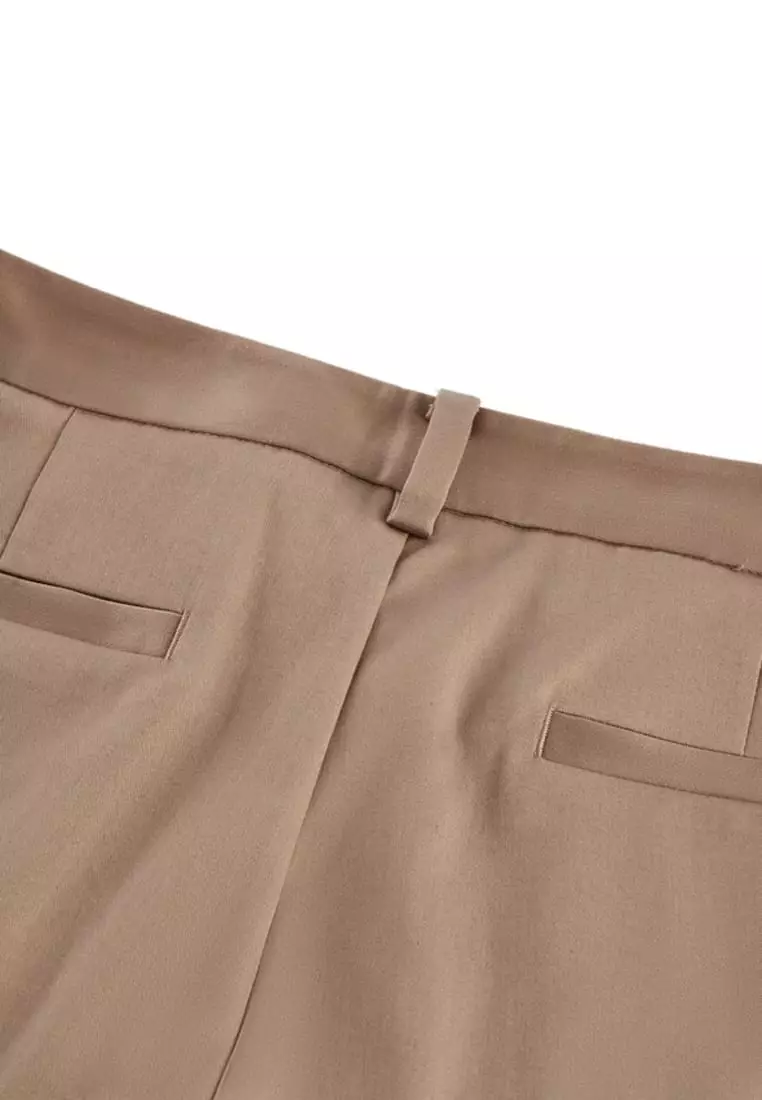 Cotton Blend Spandex Satin Ankle Skinny Pants With Belt