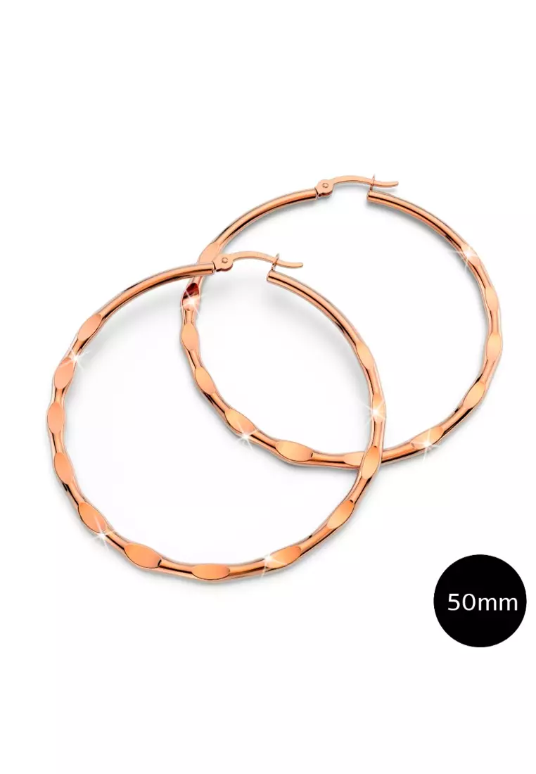 Fem Hammered Hoop Earrings 50mm-Rose Gold