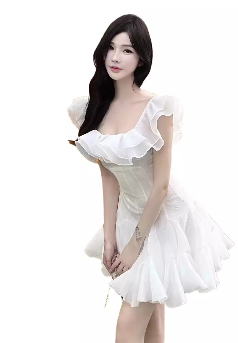 Off Shoulder Ruffled Mini Dress CA26022438W