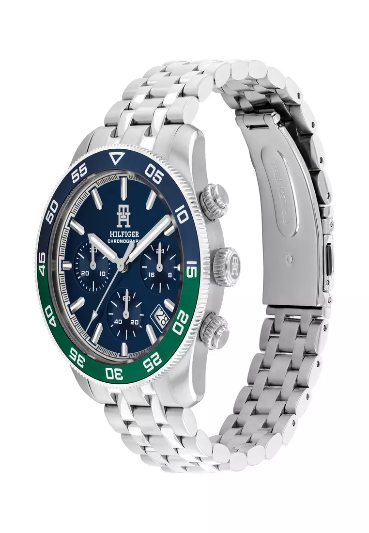 Men's Stainless Steel Bracelet and Blue Dial Quartz Fashion Chrono Watch - TH1792185