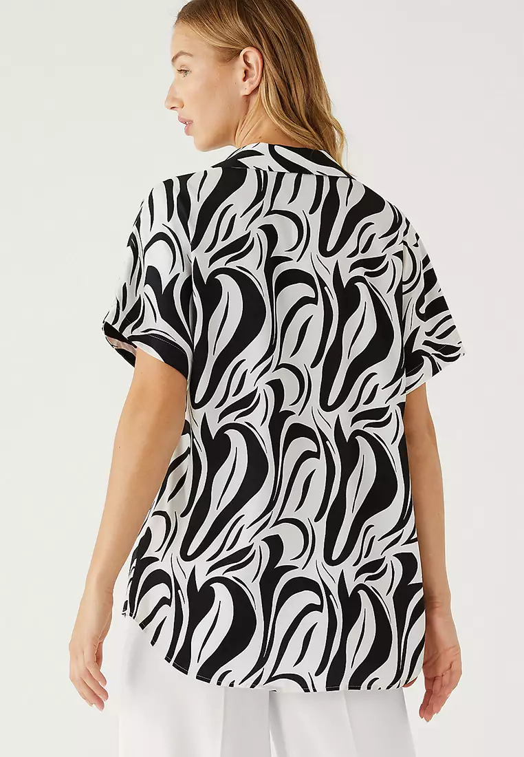 Satin Printed Popover Blouse