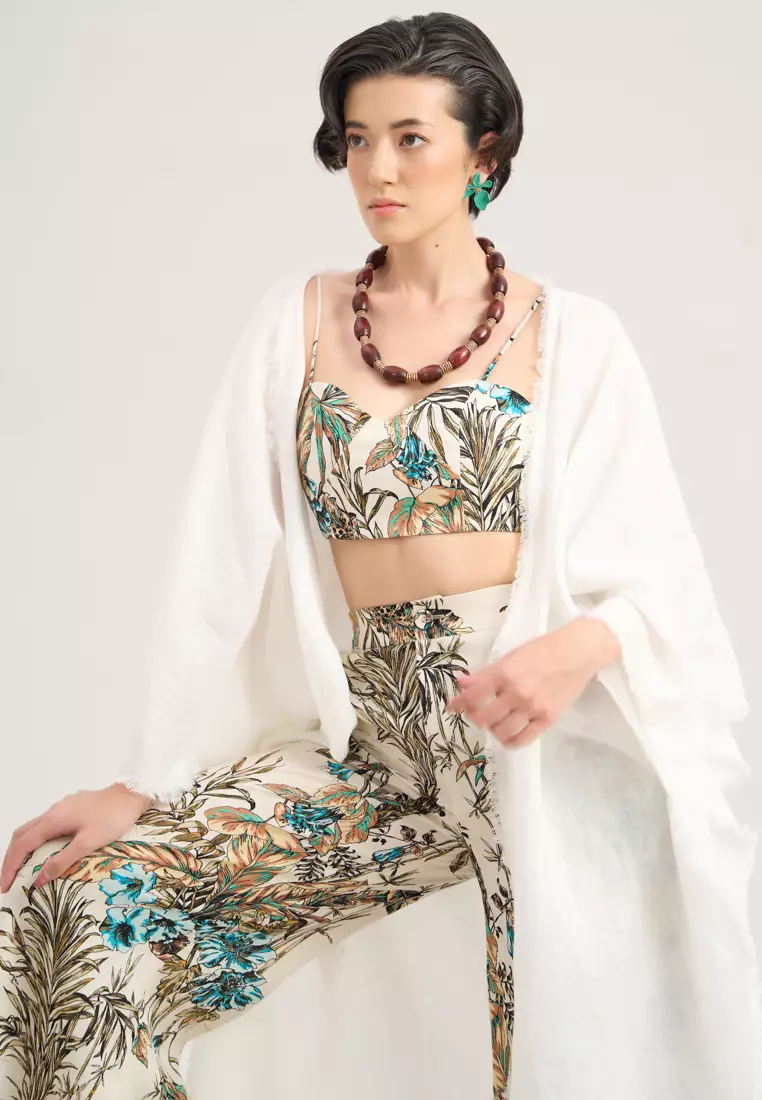 Beige Floral Linen Culottes