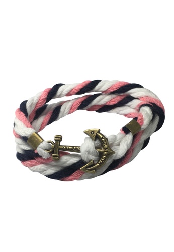 Splice Cufflinks white and pink and navy Kedge Series Navy Blue, Pink and White thick Nylon Strap Brass Anchor Bracelet SP744AC57XJESG_1