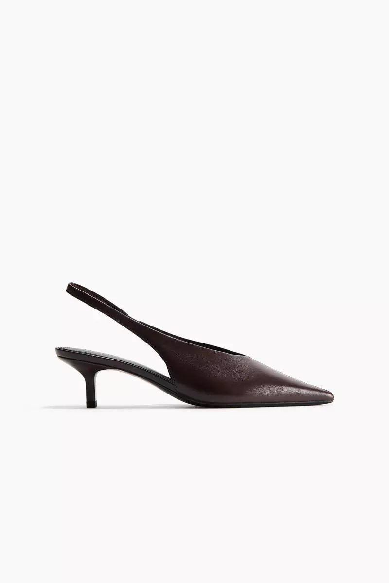 Kitten-heeled leather slingbacks
