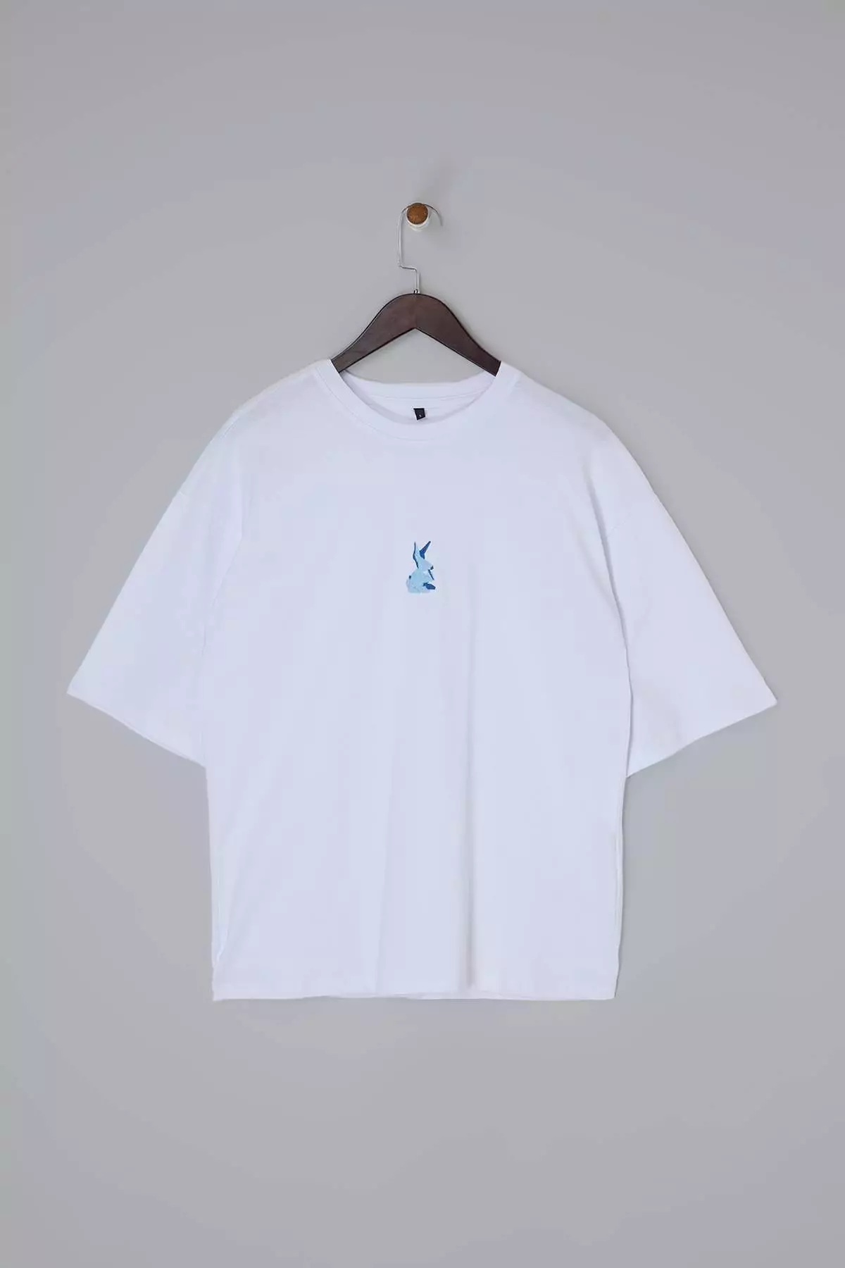 Unisex White Oversize/Wide Cut Rabbit Embroidered 100% Cotton T-Shirt Tmnss23Ts00243