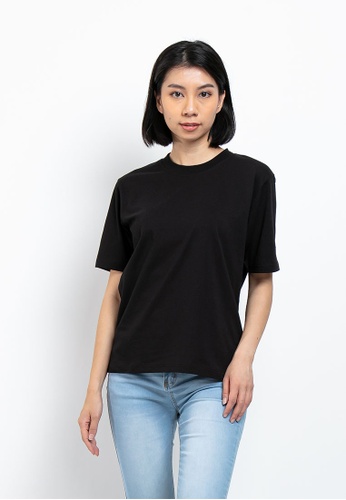 FOREST black Forest Ladies Premium Weight Cotton Linen Knitted Boxy Cut Crew Neck Tee - 822186-01Black 8CE30AA5491F92GS_1