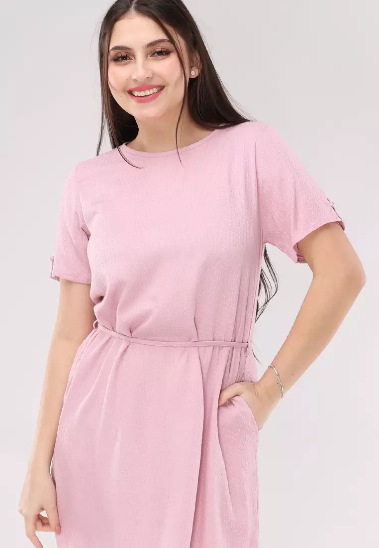 Textured Woven Short Sleeves Dress
