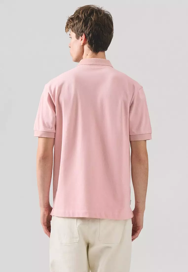 Regular Fit Polo Shirt With Textured Jacquard Collar In Micro Pique