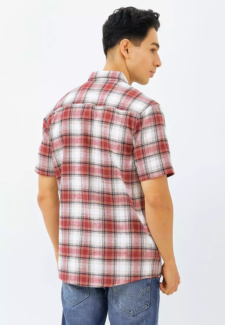 EMBA DENIM - Kemeja Flannel Pria Regular Fit Lengan Pendek Warna Red - Chayenne Two