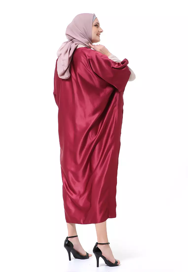Illona Kaftan Dress Premium Fashion Muslimah Motif Polos Regular Fit - Maroon