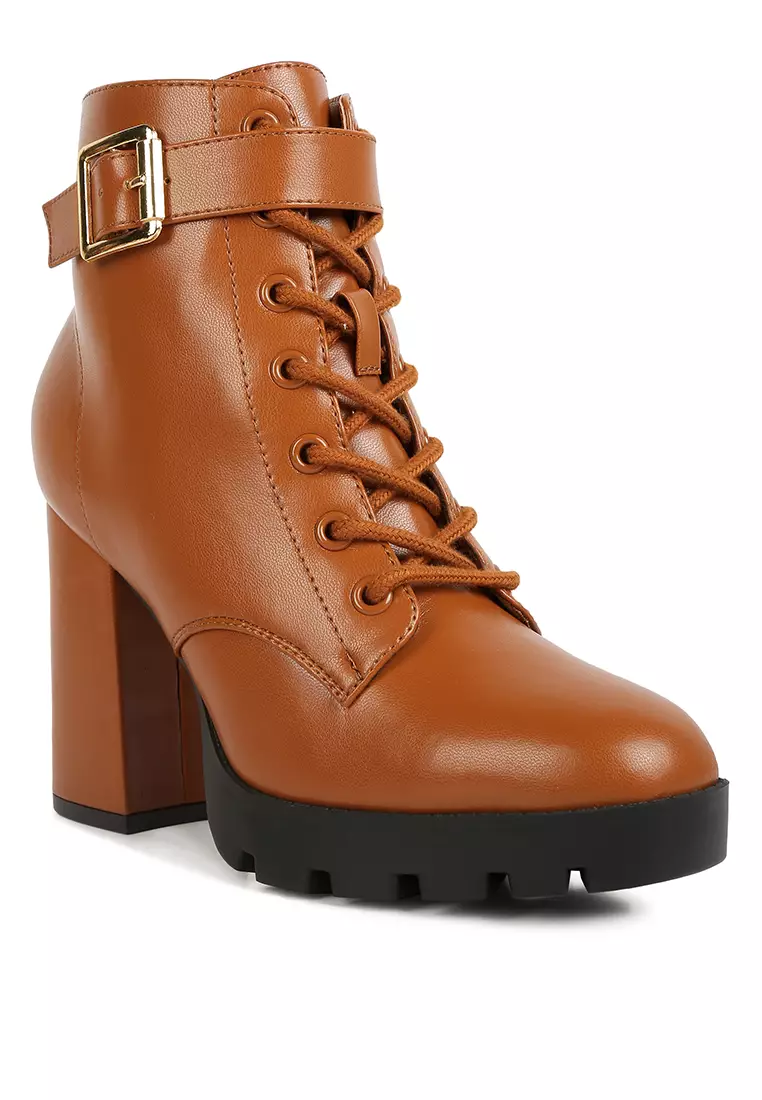 Tan faux shop leather boots