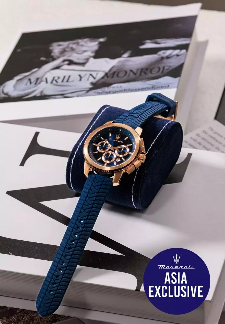 【Asia Exclusive】Maserati Successo 44mm Blue Silicone Strap Men's Chronograph Quartz Watch R8871621034