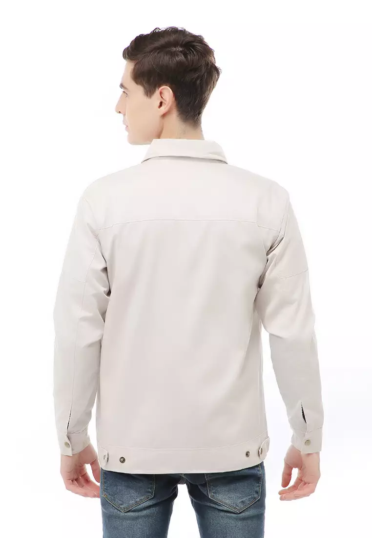 Clover Outerwear Jacket Fashion Pria Motif Polos Material Cotton ORIGINAL - Light Cream