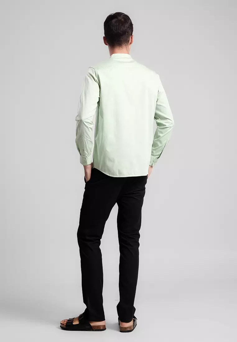 MANZONE - Kemeja Shanghai Lengan Panjang Pria Alvaro Modern Fit - Sage Warna Sage