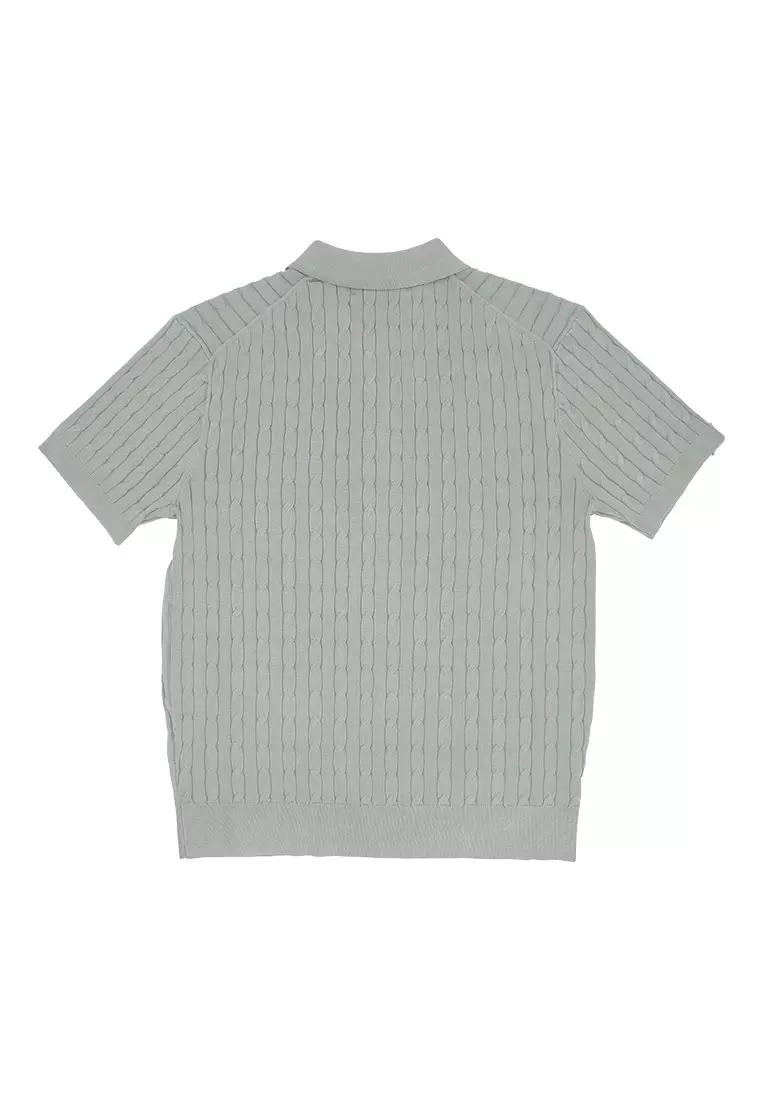 Men's Cable Knit Poloshirt - Dark Gray