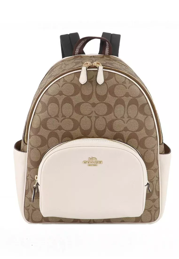 Buy Coach Coach Court Backpack In Signature Canvas - Brown/White 2024 ...