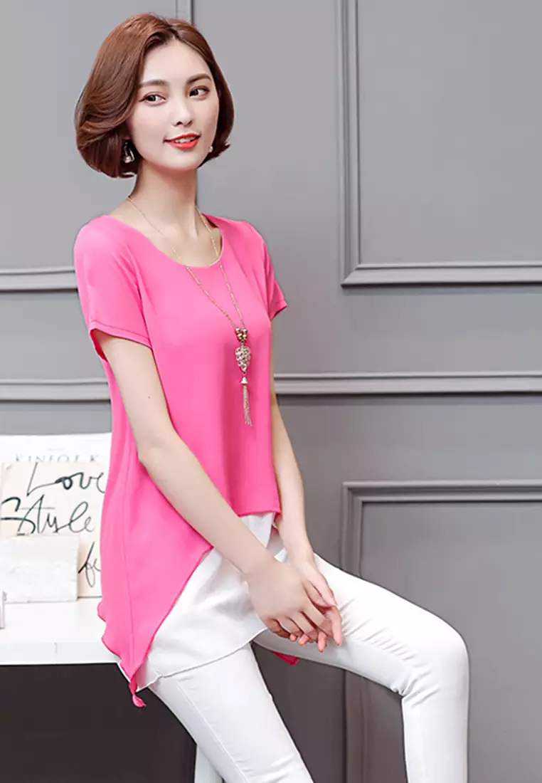 Chiffon Irregular Layered Tee With Accessory