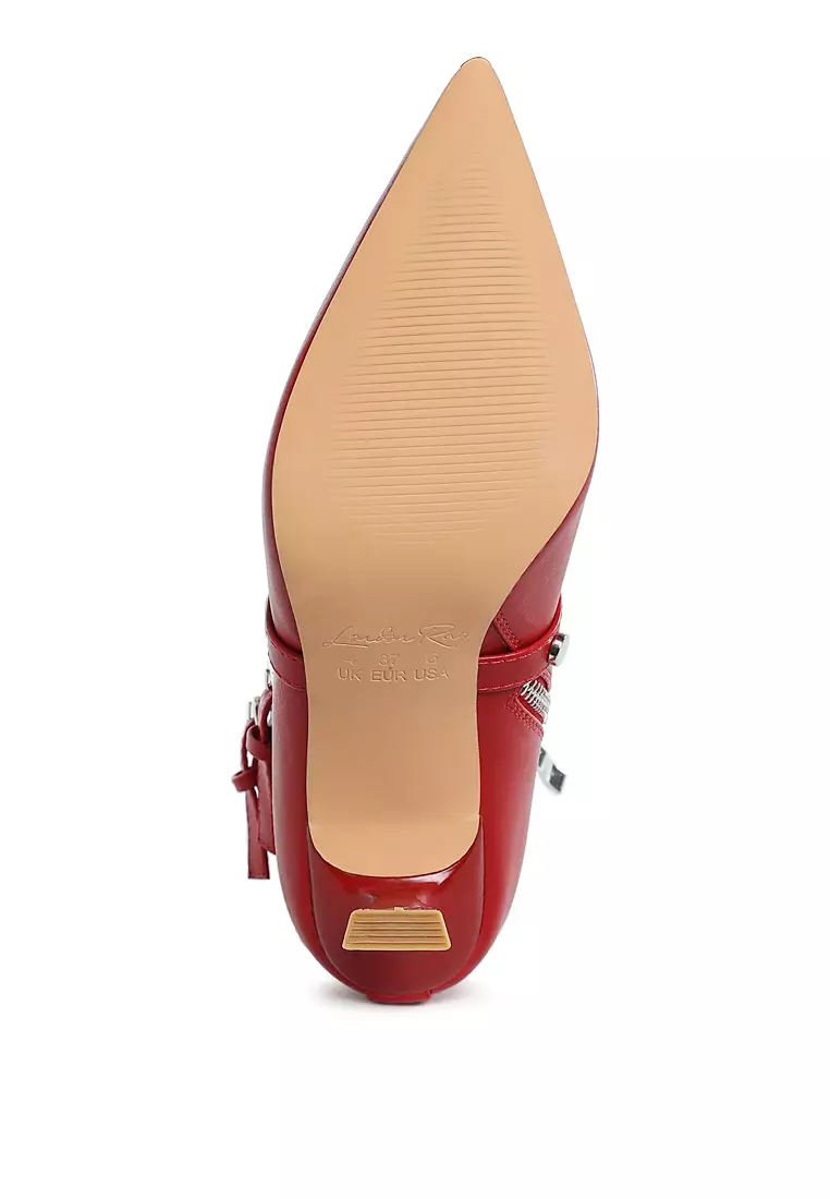 Eyelets & Studs Harness Ankle Boots in Red