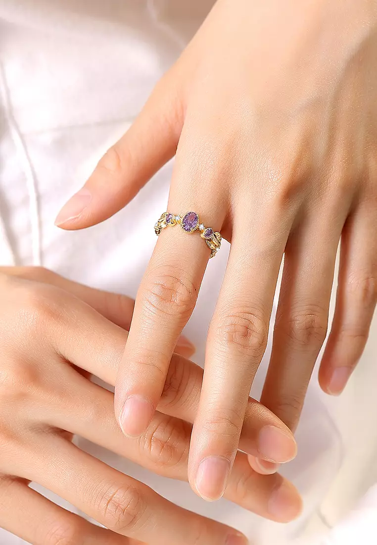 Cincin Wanita Titanium Anti Luntur Fashion Korea Perhiasan Purple Zircon 5A Cincin Cewek