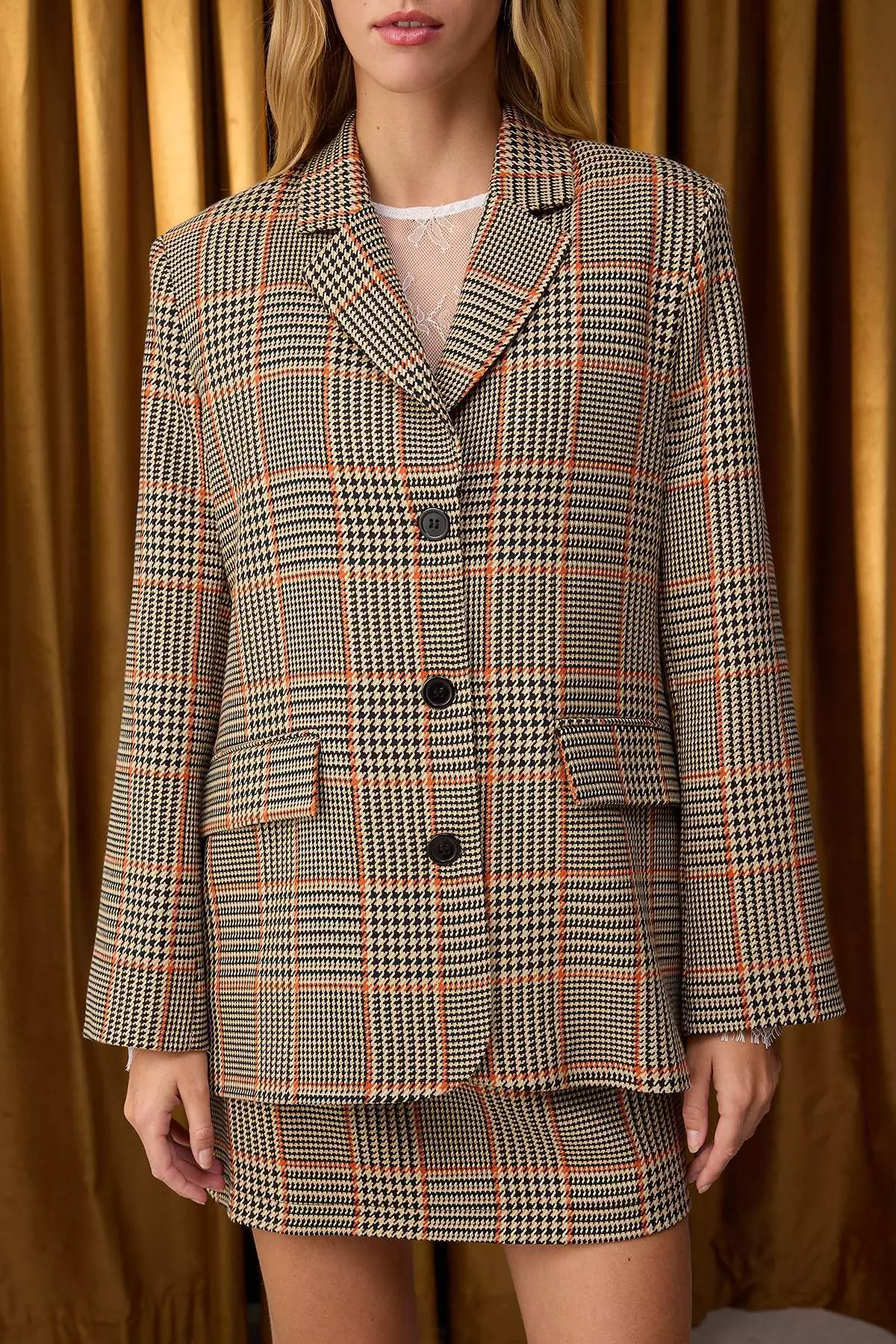 Brown Plaid Blazer Jacket Twoaw26Bc00006