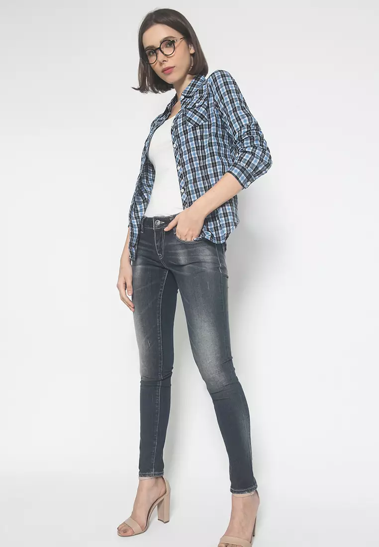 LGS - Regular Fit - Kemeja Wanita - Biru/Hitam - Motif Kotak-Kotak - LSH.380.O1462L.641.CLS