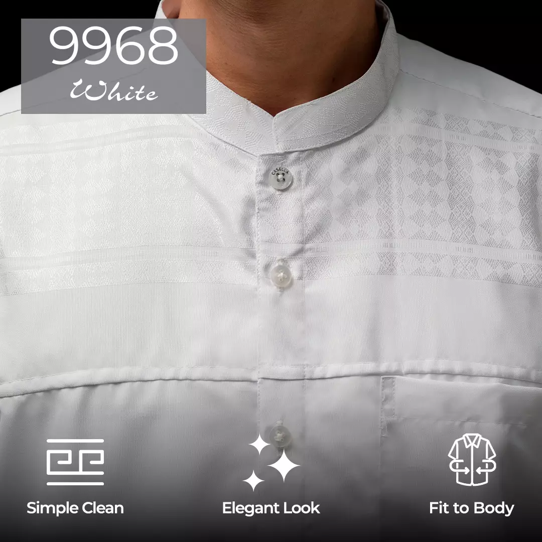 Casella Baju Koko Pria Lengan Panjang Premium Horizontal White | Koko Elegant Ismail Lengan Panjang 9968 White