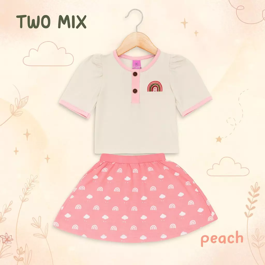 Two Mix - Setelan Rok Anak Perempuan - One Set Anak Perempuan Rainbow 1-6 Tahun 4362C Peach