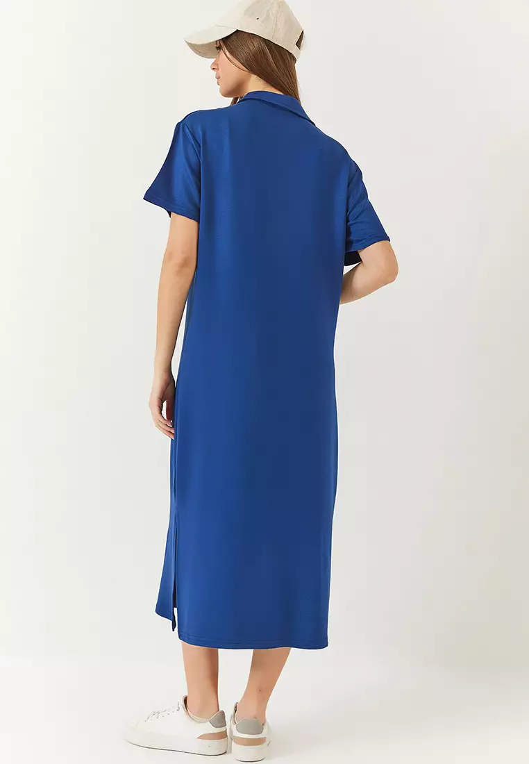 Women's V Neck Short Sleeve Slit Basic Dress 5621 60261424