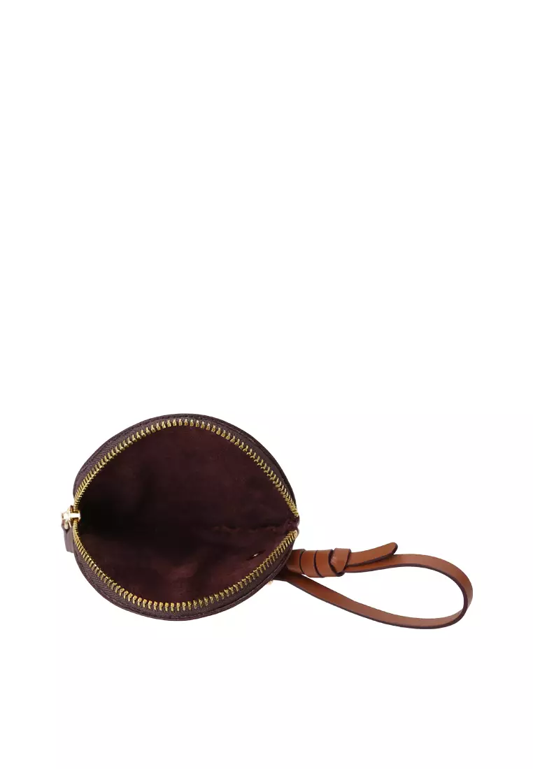 Strap Round Zip Card Case - Caramel