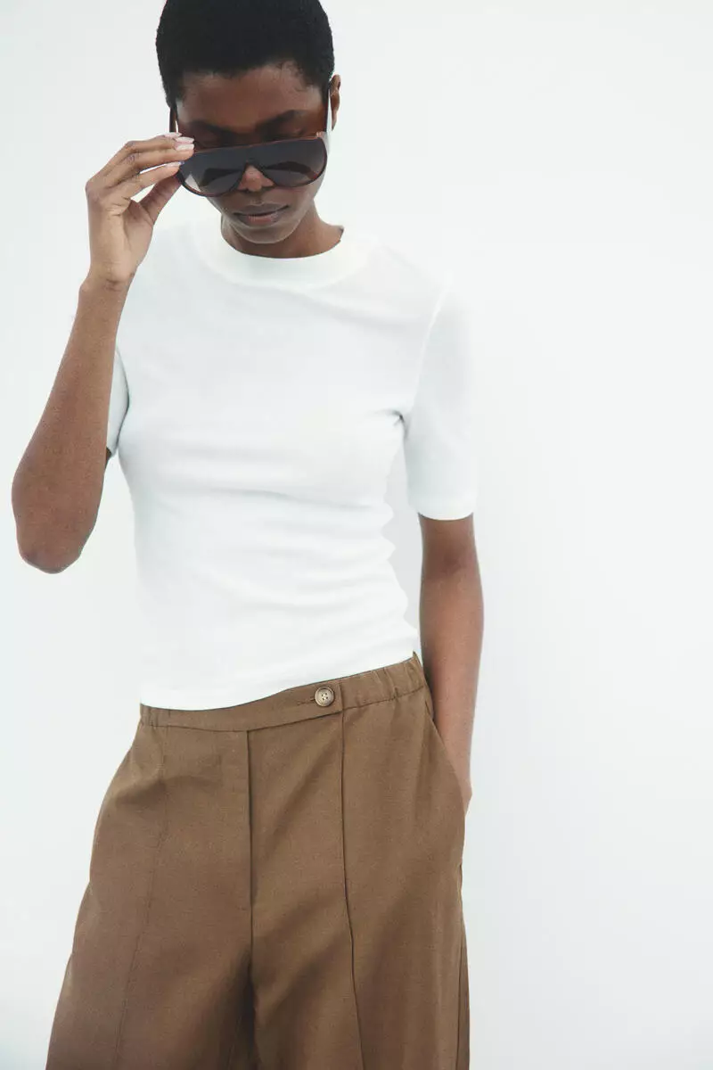 Linen-blend barrel trousers