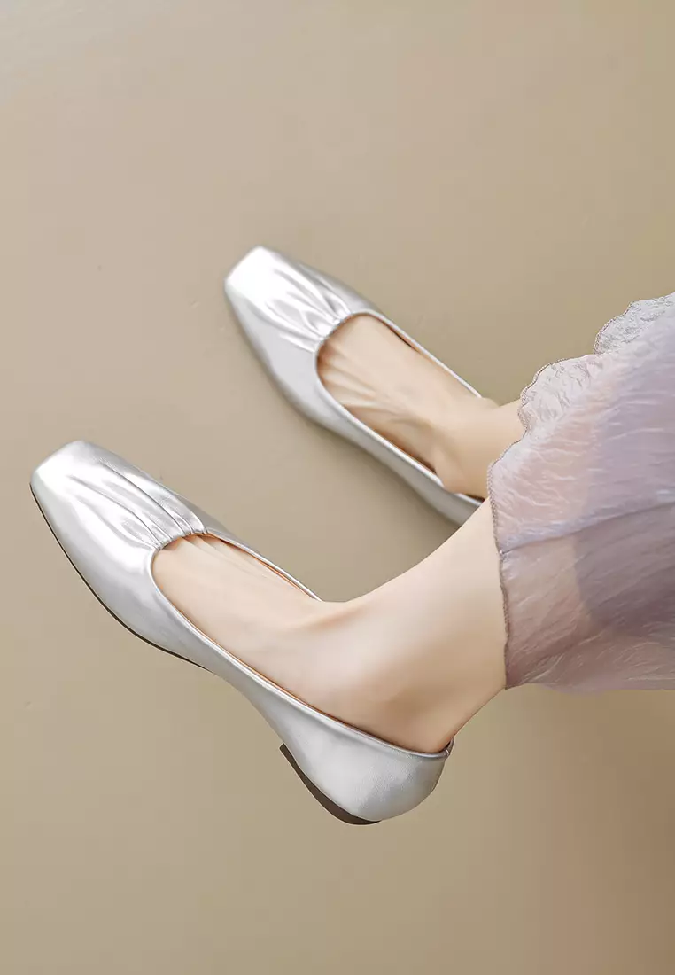 Square Toe Microfiber Leather Flat Shoes WW888-1