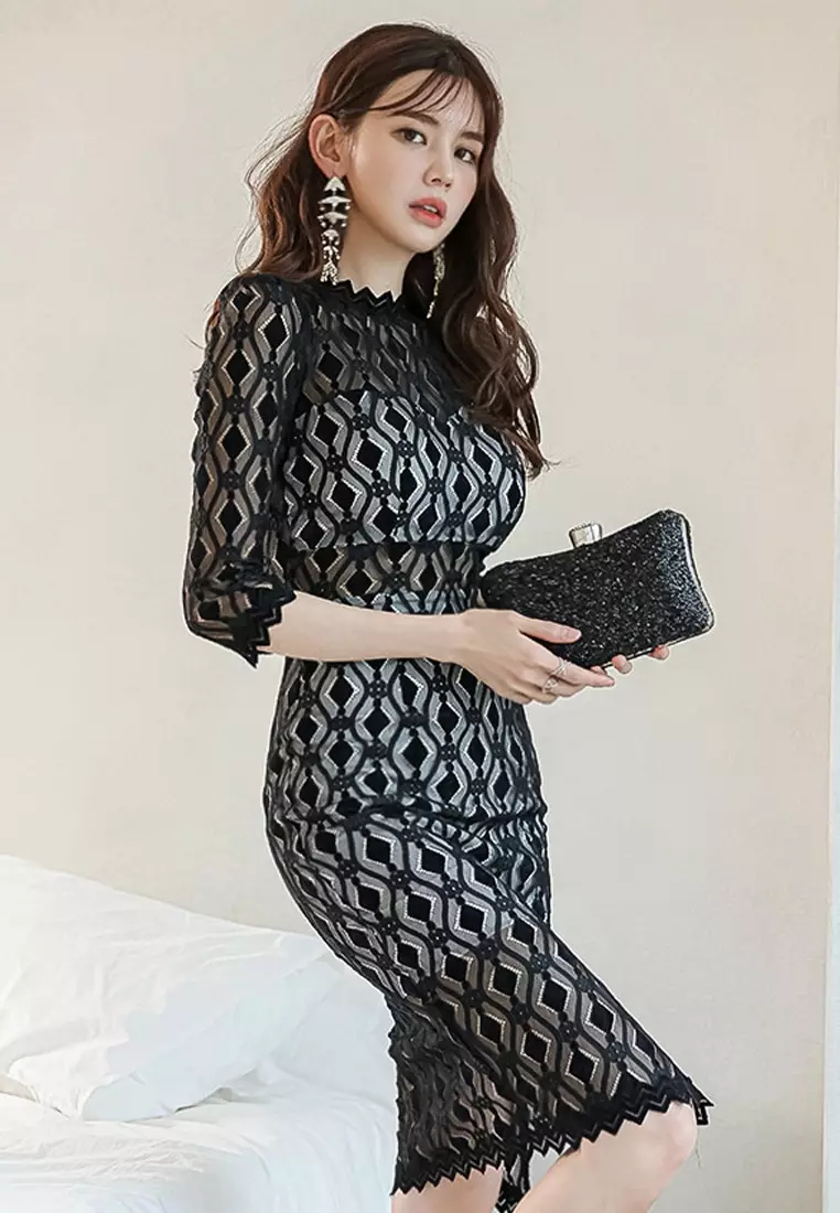 Buy Sunnydaysweety Sexy Lace Wrap Hip Show Waist One-Piece