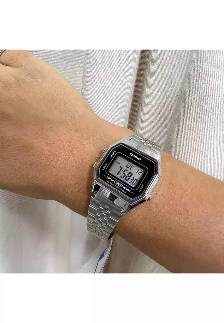 Vintage Women's Digital LA680WA-1 Stainless Steel Band Casual Watch