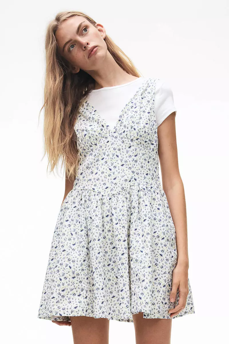 Flared-skirt cotton dress