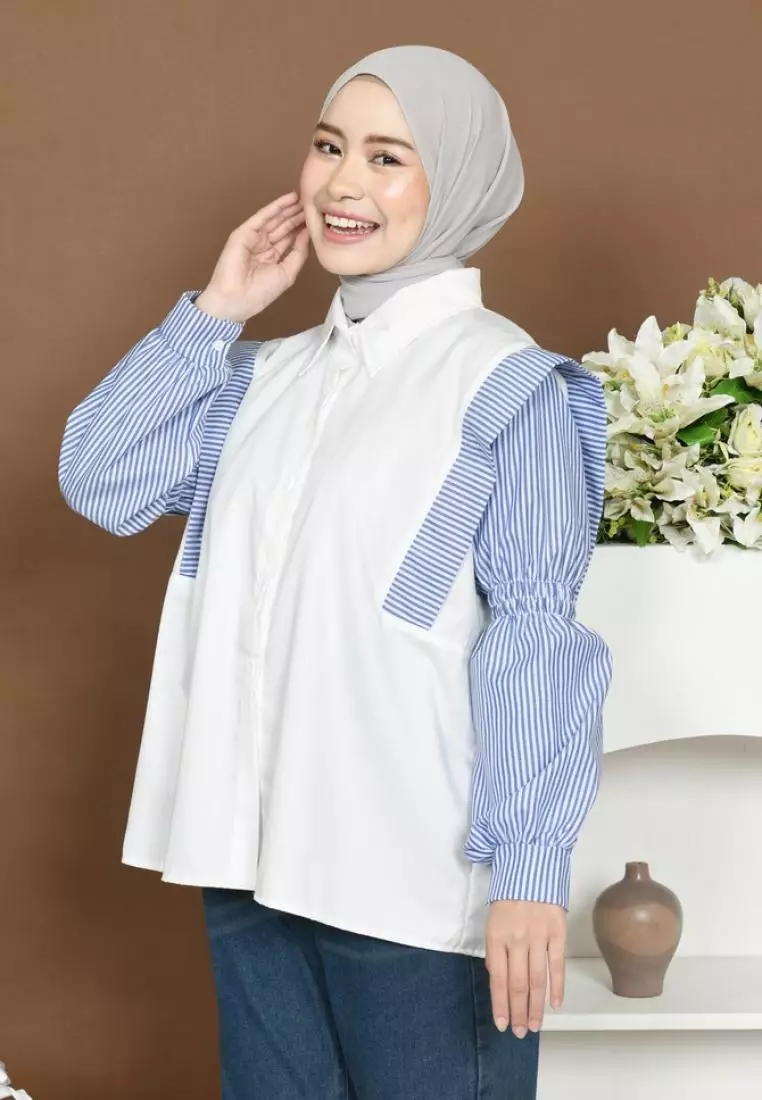 Liya Mix Stripe Shirt - Broken White M18860 R29S1