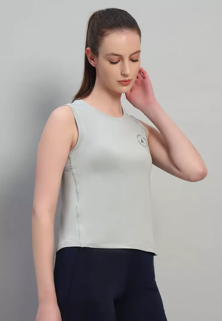 女士透氣無袖灰色訓練背心