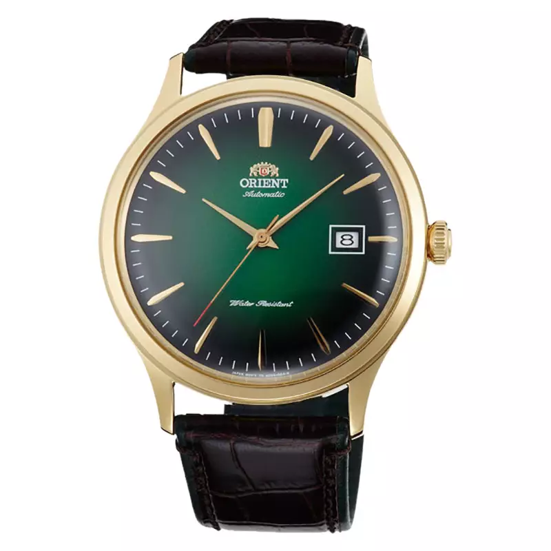 Jam Tangan Pria Orient Bambino V4 TAC08002F Classic Mechanical Green Dial Brown Leather Strap
