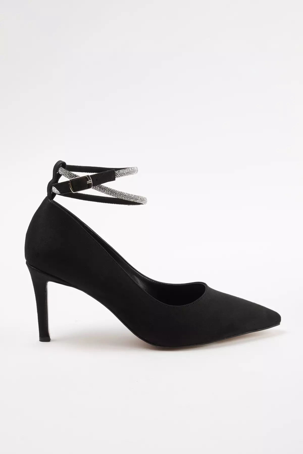 Women's Classic Black Thin Heeled Evening Shoes - Ankle Strap