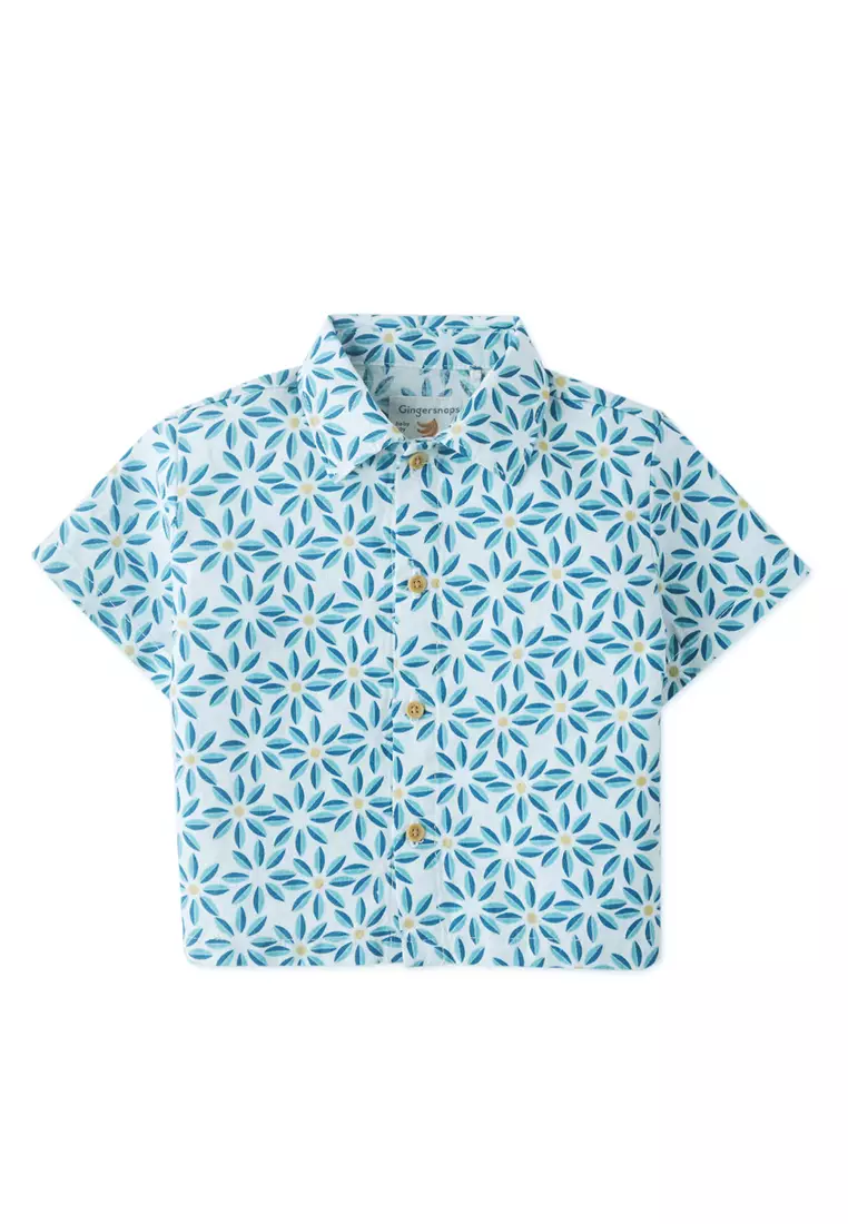 Baby Boys Tile Flowers Linen Shirt