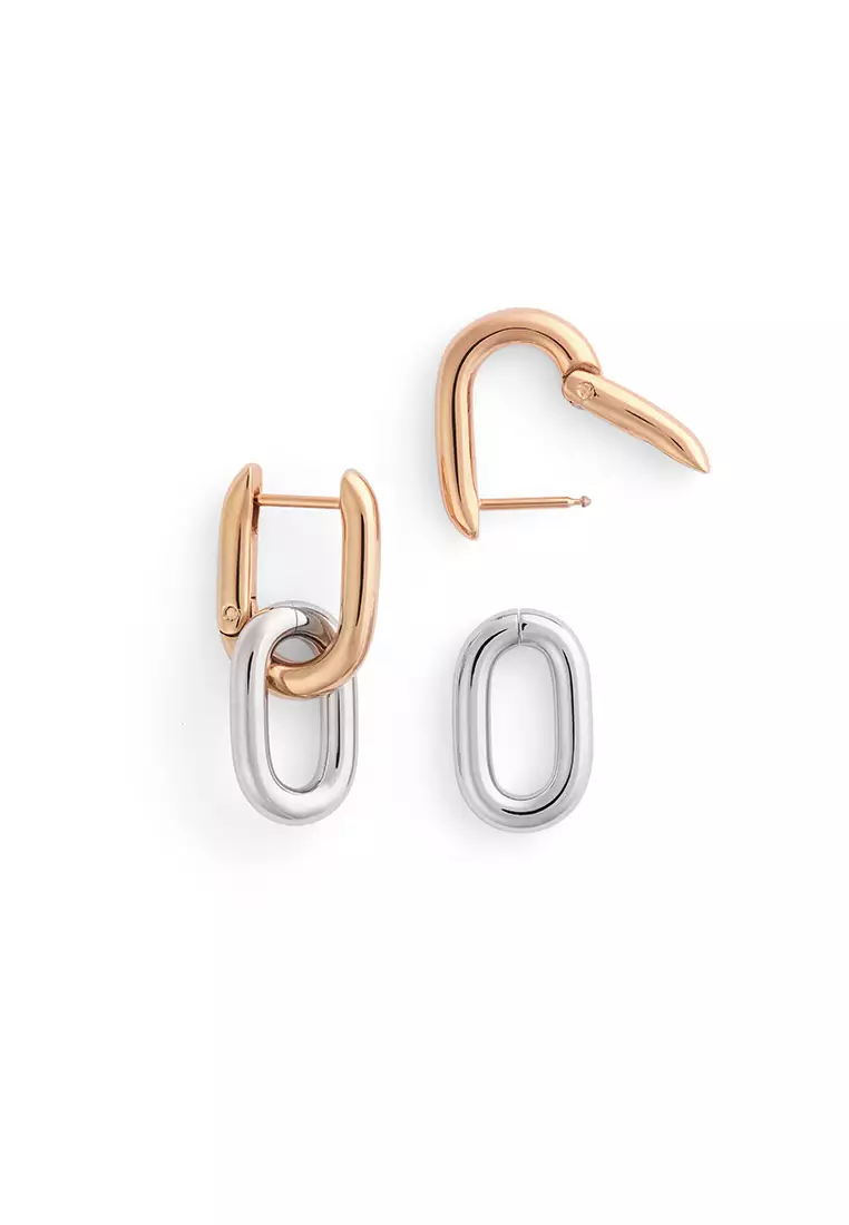 Contrast Link Earrings Two Tone Rose Gold - Unisex Earrings for women and men stainless steel Earrings DW Official Authentic Original