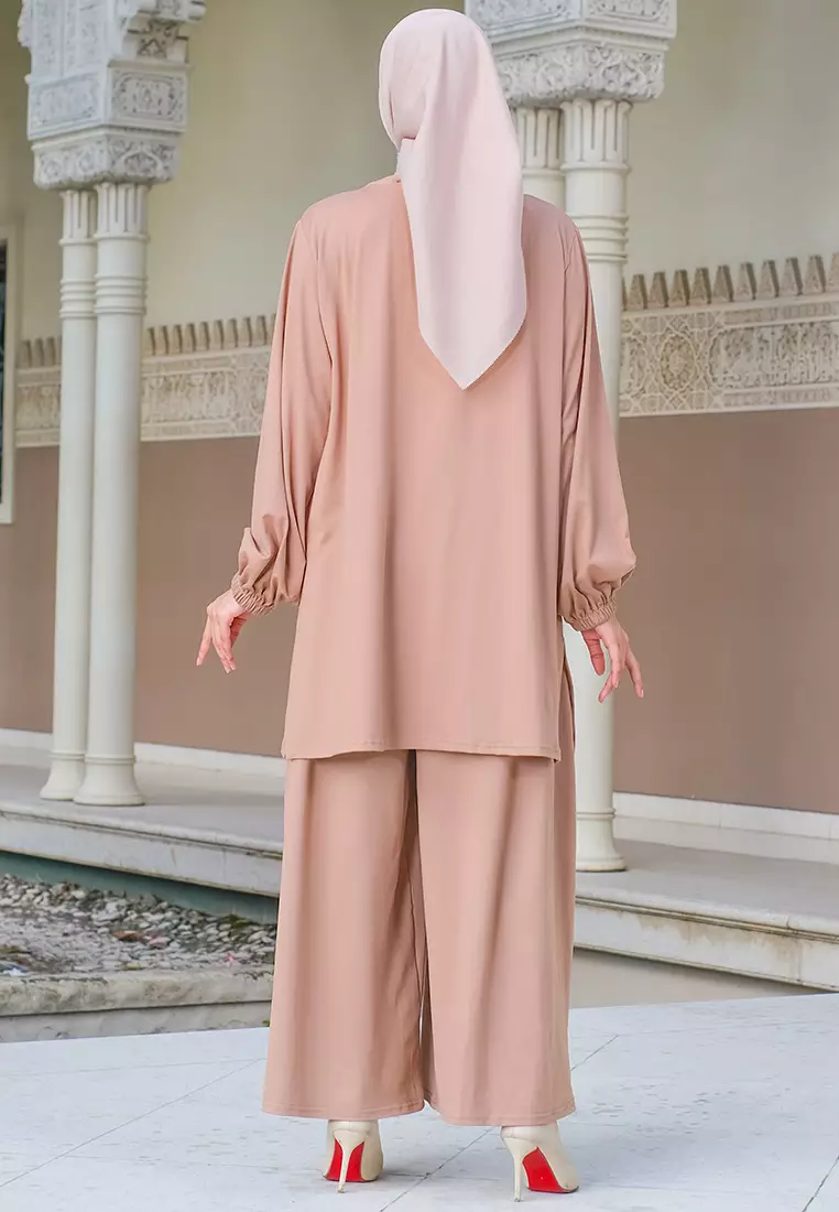 JV Hasanah Oneset Culottes Rayon Baju Kurung Mocca | Setelan Kulot Rayon Baju Kurung Busui Jumbo