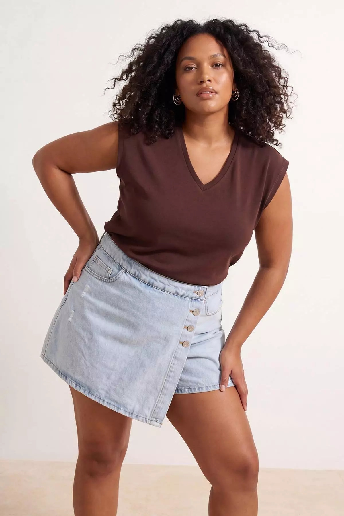 Brown-White 2-Pack Oversize Fit Basic Plus Size T-Shirt Tbbss26Bf00030