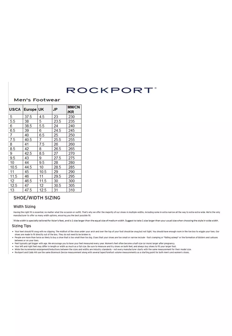 Rockport size hot sale guide