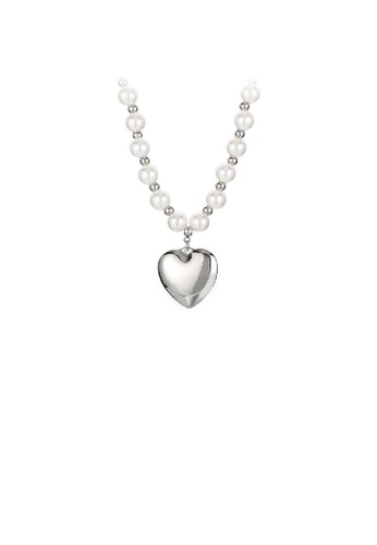 Glamorousky white Fashion Romantic 316L Stainless Steel Heart Pendant with Imitation Pearl Beaded Necklace 7F9A7ACFB95F09GS_1