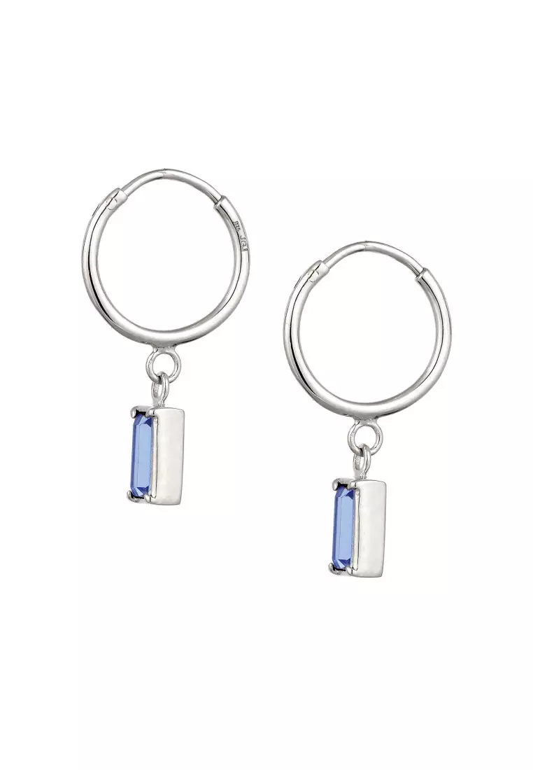 Anting Perhiasan Perak 925 Wanita Creole Rectangle Blue Crystals