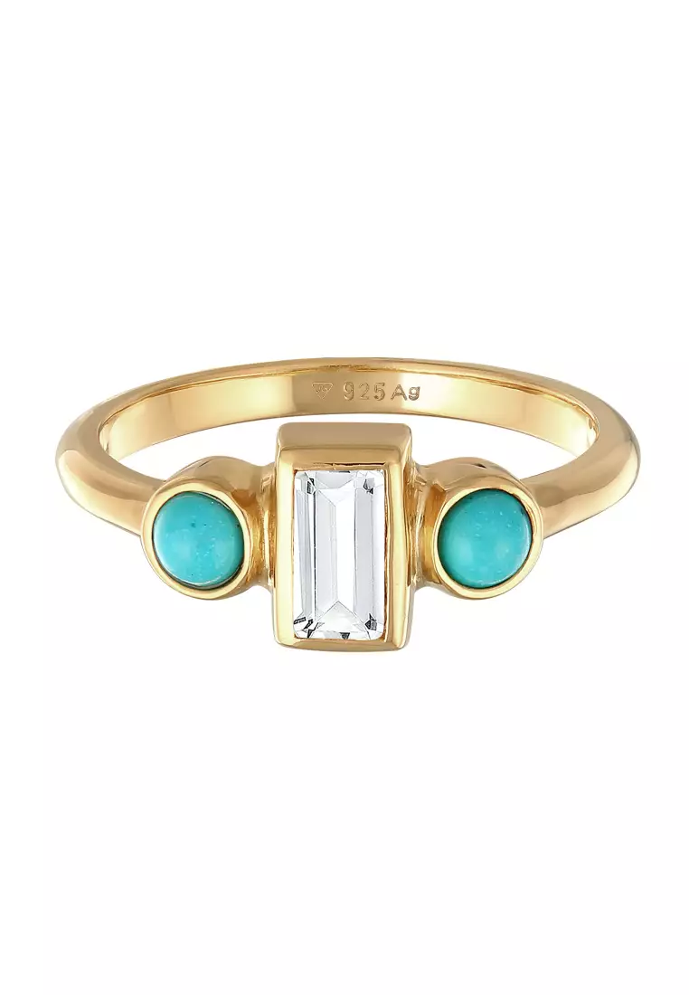 Ring Engagement Vintage Sparkling Topaz And Howlite Gold Plated