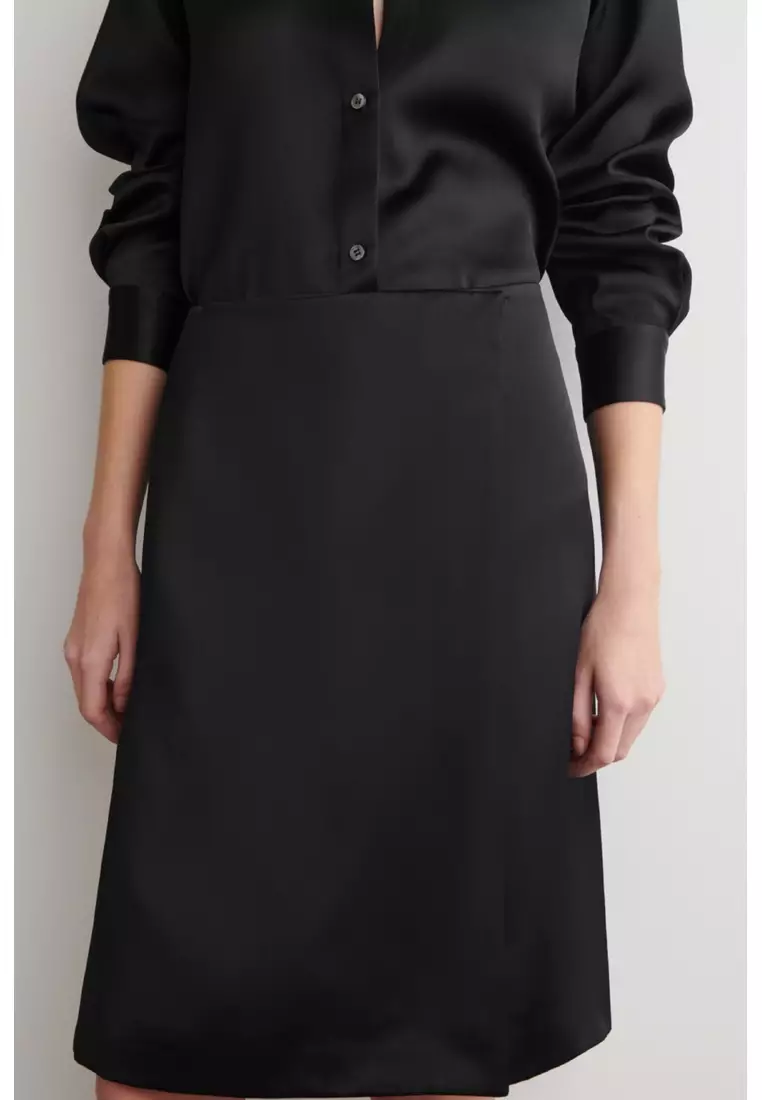 black and white evening dress with sleeves Black Satin Wrap Shirt Dress – AX Paris