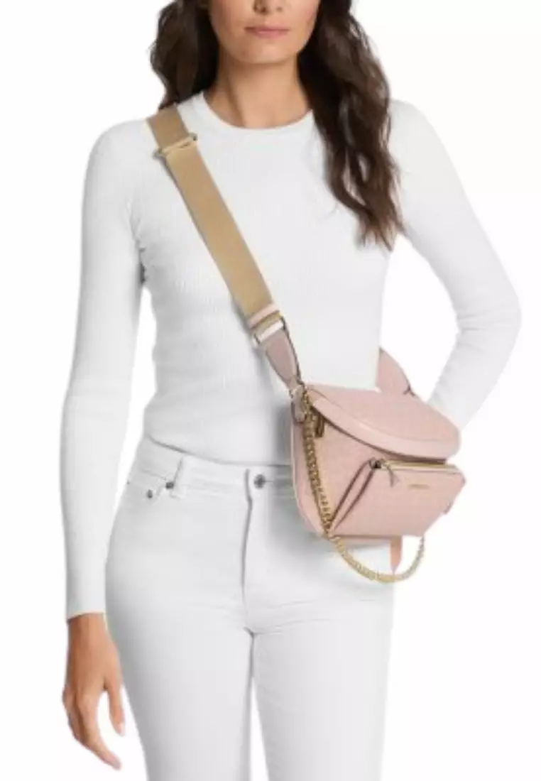 Michael Kors Slater Medium Signature Logo Crossbody Bag In Powder Blush Rose 35F5G04M2V